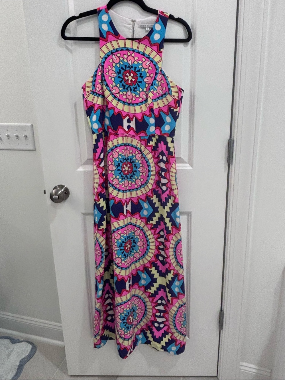 Annie Griffin Bright Pink, Blue & Yellow Geometric Print Dress